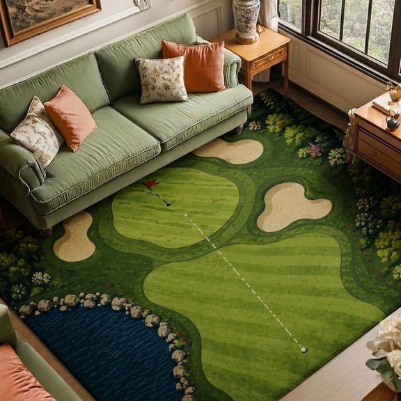 Rdsfhsp Golf Course Landscape Velvet Area Rug, Nature Sports Floor Carpet, Soft Plush Non Slip Rug for Living Room Office 78.7"×55.1"