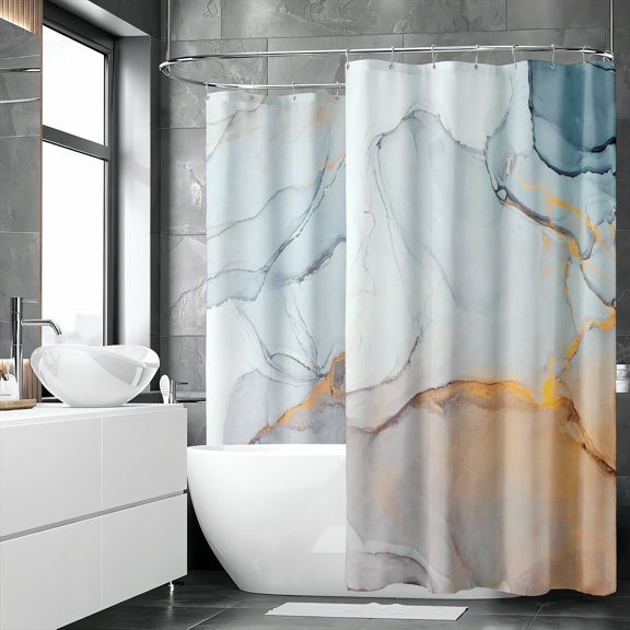 Rdsfhsp Gray Blue White Marble Swirl Shower Curtain 72x72 Inch Bathroom Set, Mildew Resistant Waterproof Heavy Duty Fabric, Machine Washable Bath Curtain with Hooks Included