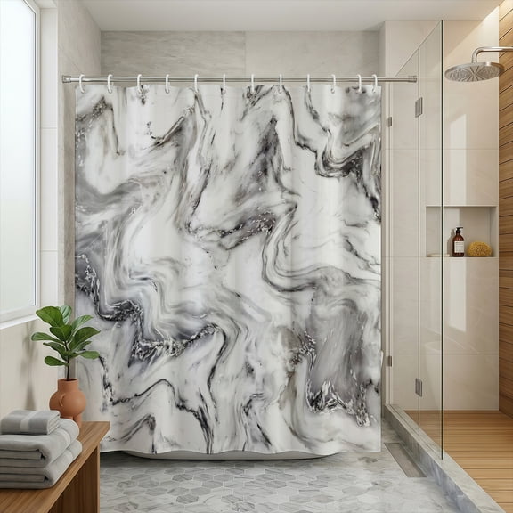 Rdsfhsp Gray White Marble Swirl Bathroom Shower Curtain Set 72x72 Inch, Heavy Duty Waterproof Fabric, Machine Washable Mildew Resistant Bath Curtain with Hooks Included