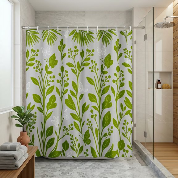 Rdsfhsp Green Olive Botanical Leaf Vine Pattern Shower Curtain 72x72 Inch, Waterproof Heavy Duty Fabric Set with Hooks Included, Machine Washable Mildew Resistant Bath Curtain