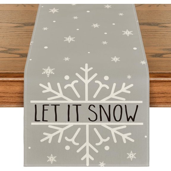 Rdsfhsp Grey Snowflakes Let it Snow Christmas Table Runner, Seasonal Winter Kitchen Dining Table Decoration for Home Party Indoor 13x72 Inch