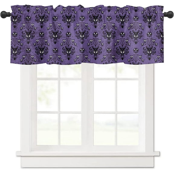 Rdsfhsp Halloween Haunted Mansion Ghost Purple Rod Pocket Polyester Valance Window Treatments for Kitchen Windows Bathroom 54 x 18 inch