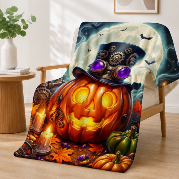 Rdsfhsp Halloween Pumpkin Flannel Fleece Blanket, Spooky Holiday Soft Throw Blanket for Couch Bedroom Home Decor 50"x40"