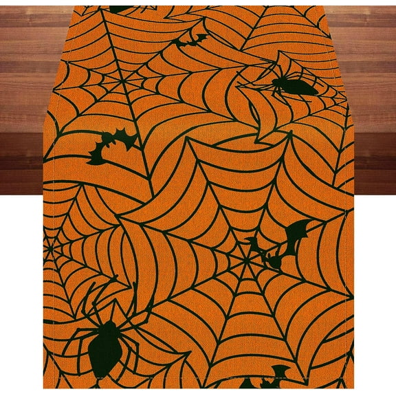 Rdsfhsp Halloween Table Runner Spider Web Table Runner Orange Halloween Table Decorations for Seasonal Holidays 13x72 Inch