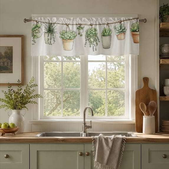 Rdsfhsp Hanging Plant Window Valance Curtain, Green Botanical Pattern Decorative Rod Pocket Short Curtain for Kitchen Living Room