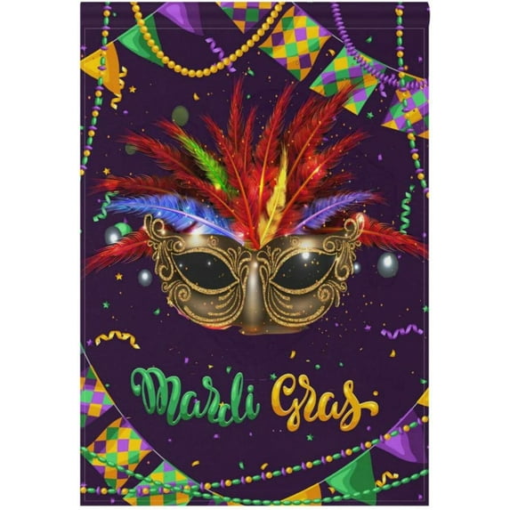 Rdsfhsp Happy Mardi Gras Mask Welcome Garden Flag 12x18 Inch Fleur De Lis Carnival Yard Flags Small Vertical Double Sided House Flag Holiday Decorative Flags for Yard Farmhouse