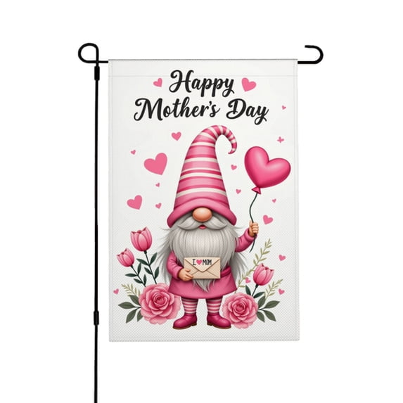 Rdsfhsp Happy Mother's Day Gnome Linen Garden Flag 12x18 inch, Mother's Day Yard Flag for Spring Summer Home Outdoor Garden Decoration