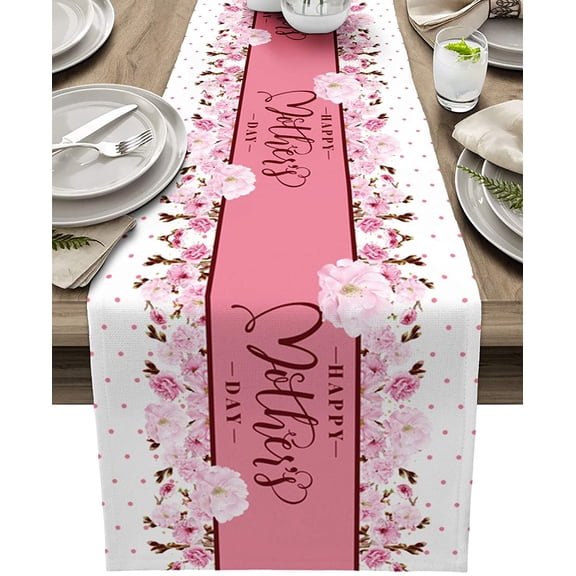 Rdsfhsp Happy Mother's Day Table Runner for Table Decorations, Floral Flower Linen Table Runner for Holiday Home Dining Table Parties Decor, 1 Pack, 13 x 72 Inch