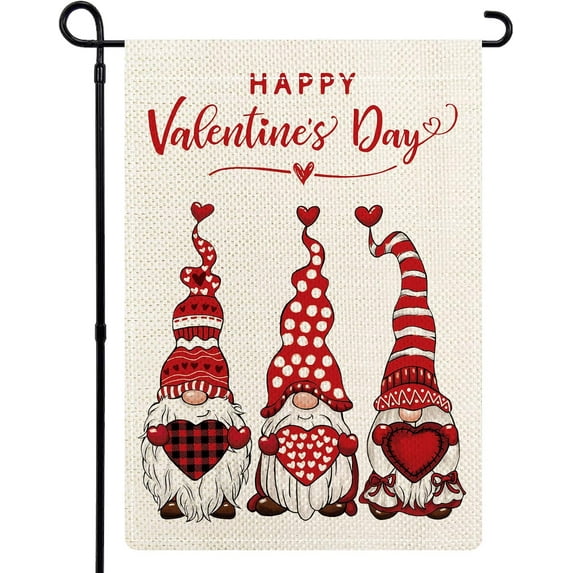Rdsfhsp Happy Valentines Day Gnomes Garden Flag, 12 x 18 Small Double Sided Gnome Anniversary Flag, Valentine's Day Love Buffalo Plaid Flag for Yard Patio Farmhouse Decor