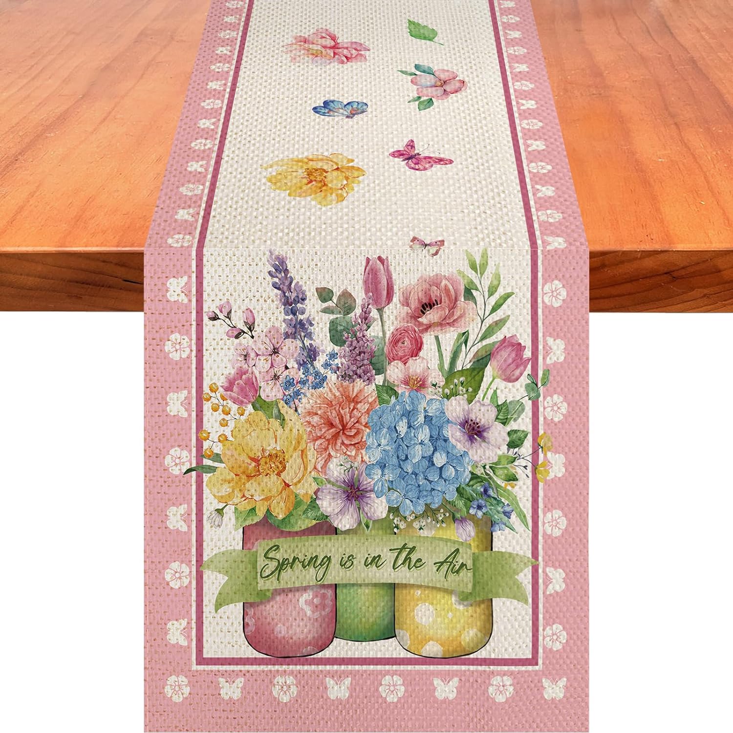 Rdsfhsp Hello Spring Table Runner Spring Three Glass Mason Jar Table ...