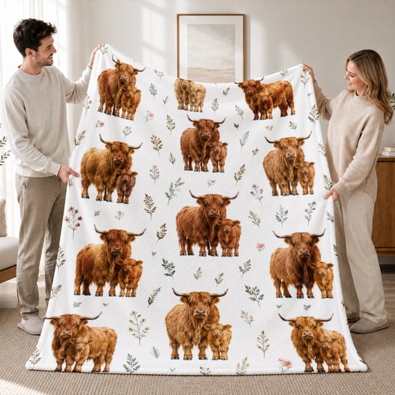 Rdsfhsp Highland Cow Flannel Fleece Blanket, Farm Animal Throw Blanket, Soft Cozy Warm Blanket for Bedroom Sofa Home Decor 80"x60"