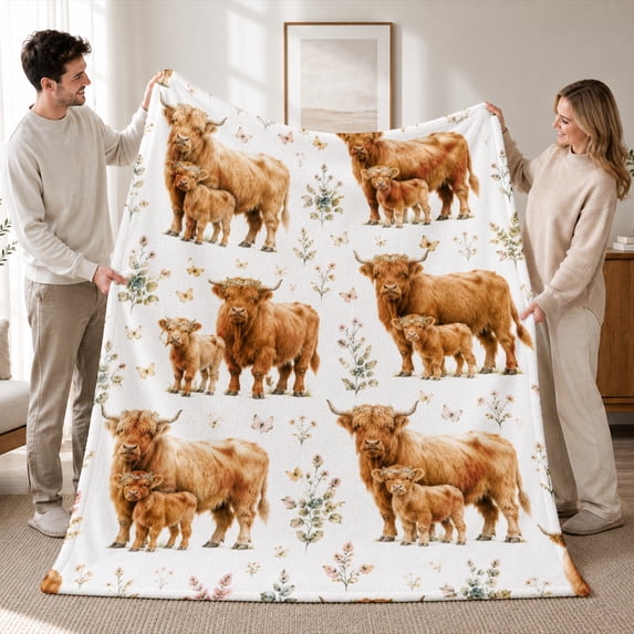 Rdsfhsp Highland Cow Flannel Fleece Blanket, Farmhouse Animal Throw Blanket, Soft Cozy Warm Blanket for Bedroom Living Room Decor 80"x60"