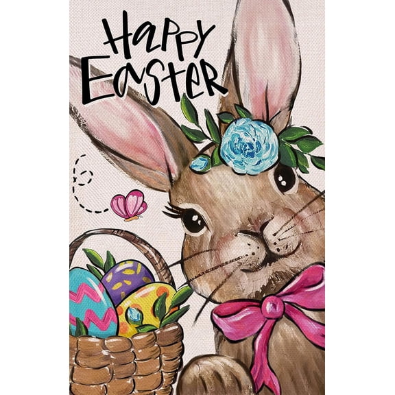 Rdsfhsp Home Decorative Happy Easter Rabbit Bunny Garden Flag, Colorful Easter Eggs Yard Flag Outside Decorations, Outdoor Small Decor Double Sided 12x18 Inch