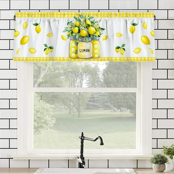 Rdsfhsp Lemon Jar and Lemons Print Rod Pocket Polyester Curtain Valance for Home Kitchen Bedroom Living Room Window Decor 54x18 inch