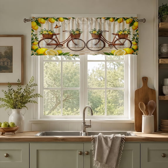 Rdsfhsp Lemon Window Valance Curtain, Yellow Fruit Pattern Kitchen Curtain with Rod Pocket, Farmhouse Decorative Window Treatment