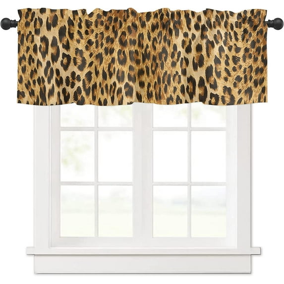 Rdsfhsp Leopard Valance Curtain Rod Pocket Window Short Curtain Wild Animal Fashion Sexy Leopard Pattern Washable Window Treatment for Living Room Bedroom Kitchen Home Decor 54x18 Inch