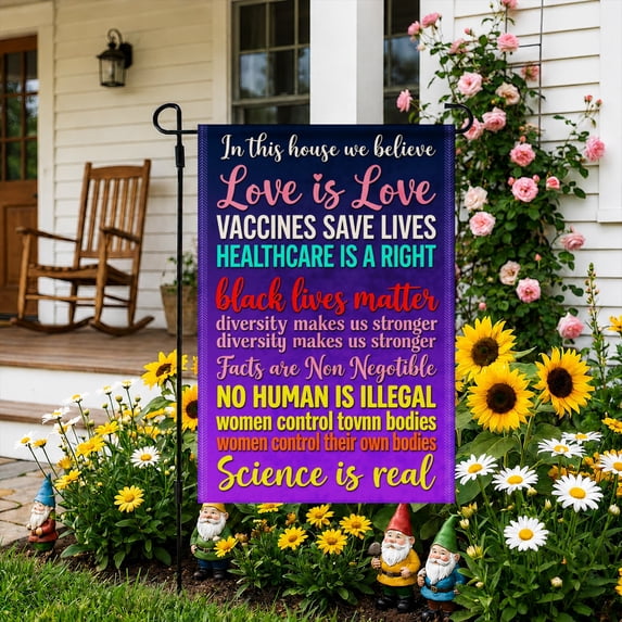 Rdsfhsp Linen Garden Flag In This House We Believe Word Art Purple Farmhouse Yard Decor Inspirational Family Values Outdoor Porch Banner Double Sided Decoration 12x18