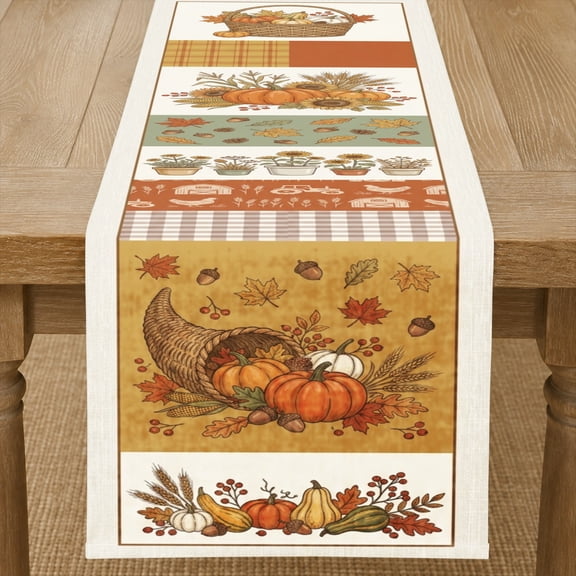 Rdsfhsp Linen Table Runner Fall Harvest Pumpkin Grid Table Runner Thanksgiving Autumn Kitchen Dining Room Table Decor Farmhouse Cover