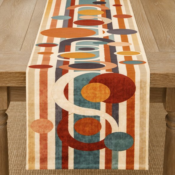 Rdsfhsp Linen Table Runner Mid Century Modern Geometric Circles Table Runner Retro Abstract Kitchen Dining Room Table Decor Farmhouse