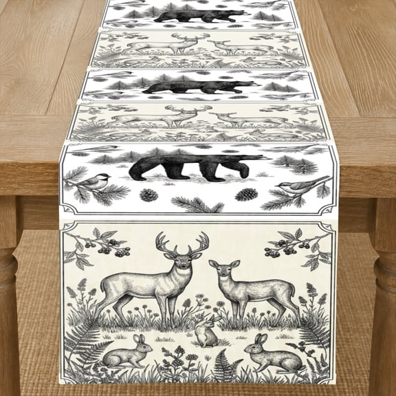 Rdsfhsp Linen Table Runner Woodland Deer Forest Pattern Table Runner Rustic Nature Kitchen Dining Room Table Decoration Farmhouse Cover