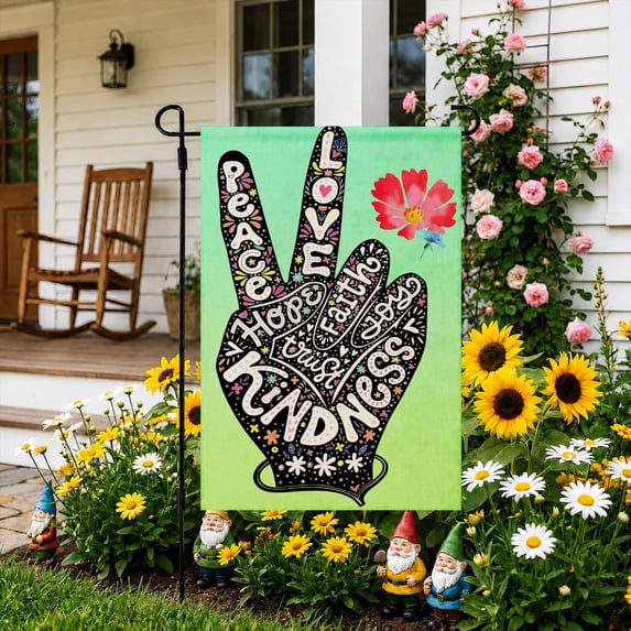 Rdsfhsp Love Kindness Peace Garden Flag 12x18 Inch, Linen Inspirational Peace Sign Yard Flag, Double Sided Outdoor Porch Lawn Positive Home Decor