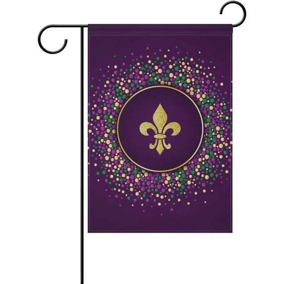 Rdsfhsp Mardi Gras Garden Flag, Purple Pattern Fleur De Lis Fake Glitter Garden Flag Home Linen Fabric Welcome House Yard Banner,12x18 Inch