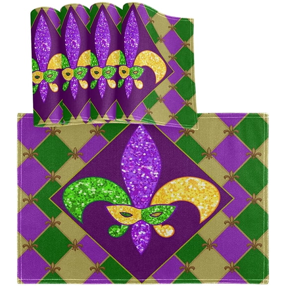 Rdsfhsp Mardi Gras Placemats Table Mats Set of 4, Heat-Resistant Washable Kitchen Place Mats for Dining Table Decoration