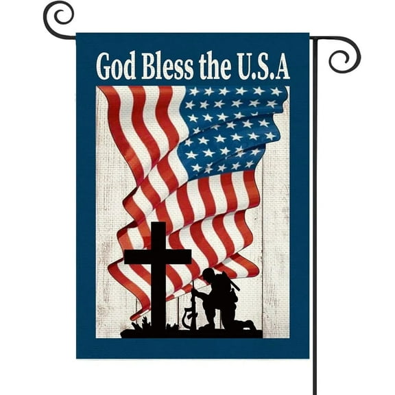 Rdsfhsp Memorial Day 4th of July Linen Garden Flag God Bless America Double Sided Patriotic Independence Day Yard Flag for Outdoor Holiday Decoration 12 X 18 inch