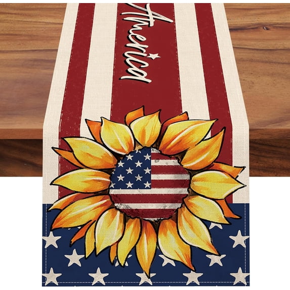 Rdsfhsp Memorial Day God Bless The USA Table Runner, July 4th Patriotic Religious Cross Christian America Kitchen Dining Table Decor, Veterans Day Home Decoration Indoor Outdoor Party 13x72 Inch