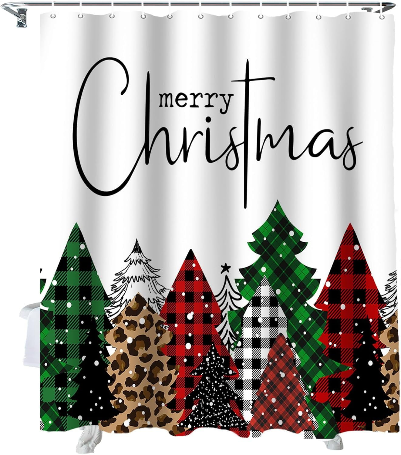 Rdsfhsp Merry Christmas Shower Curtain, Buffalo Plaid Xmas Tree Winter
