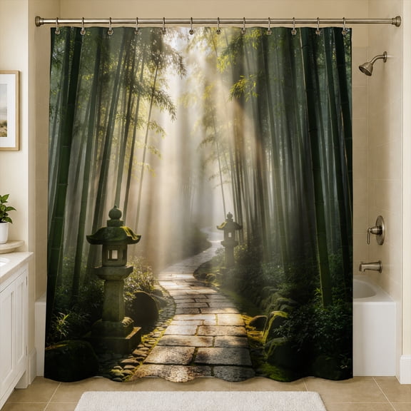 Rdsfhsp Mystic Forest Sunlight Shower Curtain, Nature Landscape Green Trees Bathroom Decor, Waterproof Polyester Fabric Bath Curtains with Hooks, 72 x 72 Inches