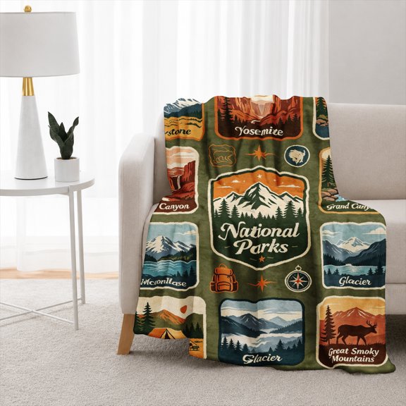 Rdsfhsp National Park Scenic Throw Blanket, Plush Flannel Fleece with Canyon, Forest, Lake and Mountain‑landscape illustrations, nature‑style blanket for sofa‑bed.