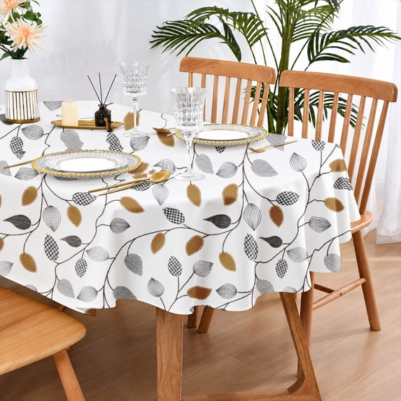 Rdsfhsp Neutral Mixed Leaf Vine Oval Tablecloth, Simple Leaves Print Decor Table Cover, Stain Proof 60"x84" Oval Dining Table