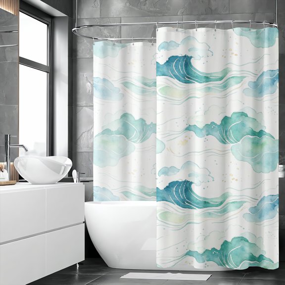 Rdsfhsp Ocean Wave Shower Curtain, Blue Sea Water Pattern Bathroom Decor Curtain, Coastal Fabric Shower Curtain