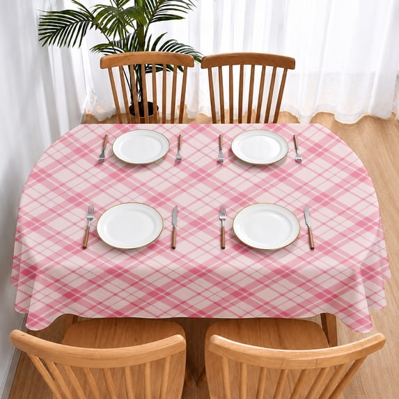 Rdsfhsp Oval Tablecloth, Pink Plaid Table Cover for Kitchen Dining Table, Washable Decorative Tablecloth, Reusable Table Protector, Farmhouse Dining Room Decor