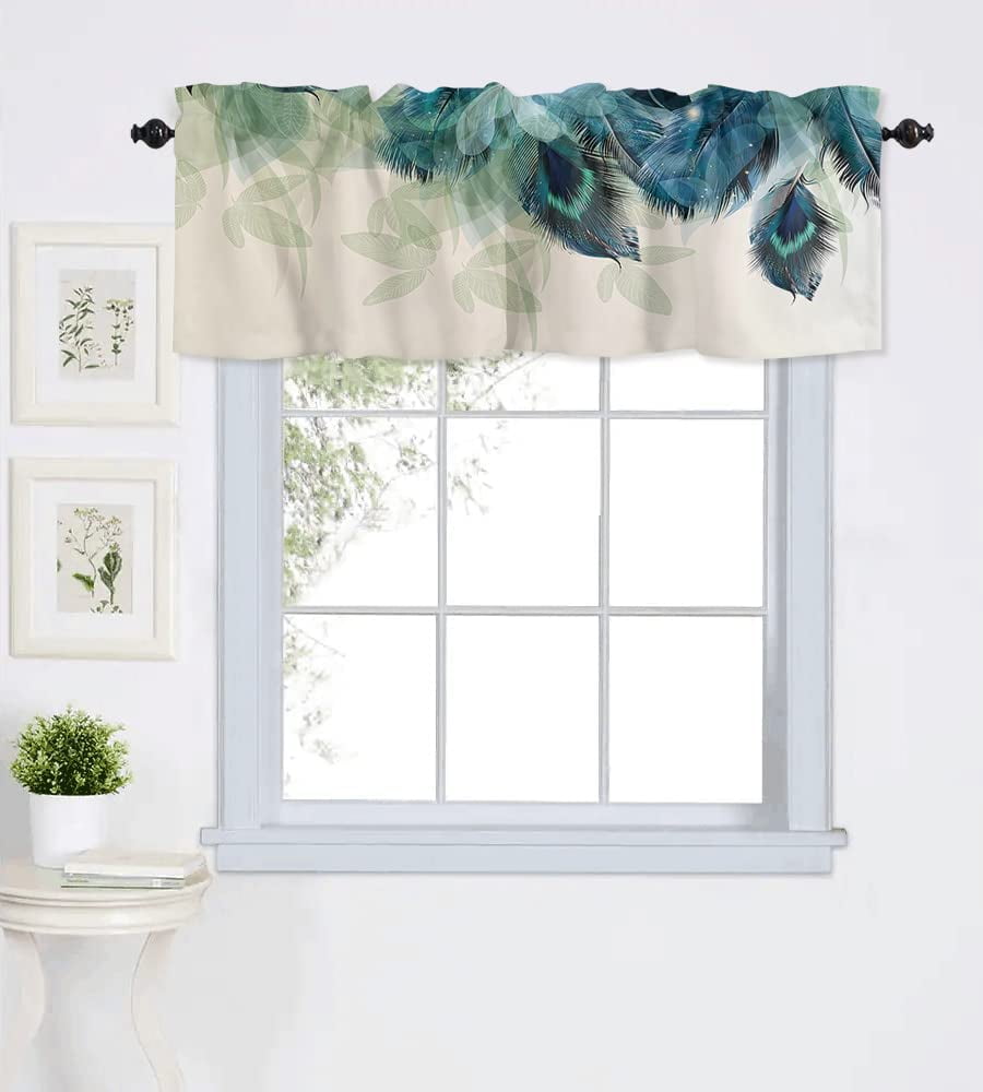 Rdsfhsp Peacock Feather Kitchen Curtains, Turquoise Valances for