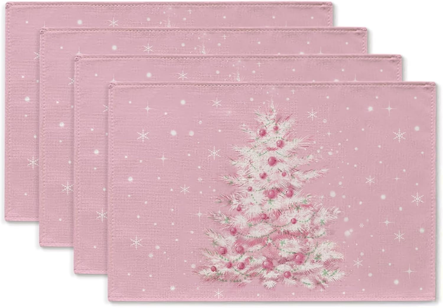 Rdsfhsp Pink Christmas Placemats Xmas Tree Table Mats 12x18 Inch Set of