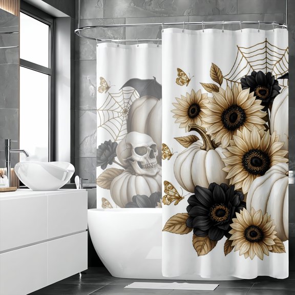 Rdsfhsp Pumpkin Floral Shower Curtain, Autumn Harvest Bathroom Decor Curtain, Rustic Fall Fabric Shower Curtain