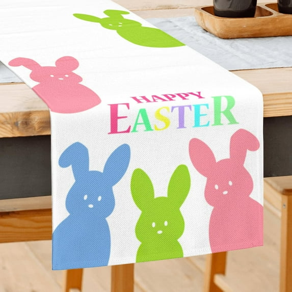 Rdsfhsp Rabbit Bunny Happy Easter Table Runners Spring Summer Table Runner Cute Easter Seasonal Decor Holiday Farmhouse Indoor Gathering Dinner Party Decorations 13 x 72 Inch
