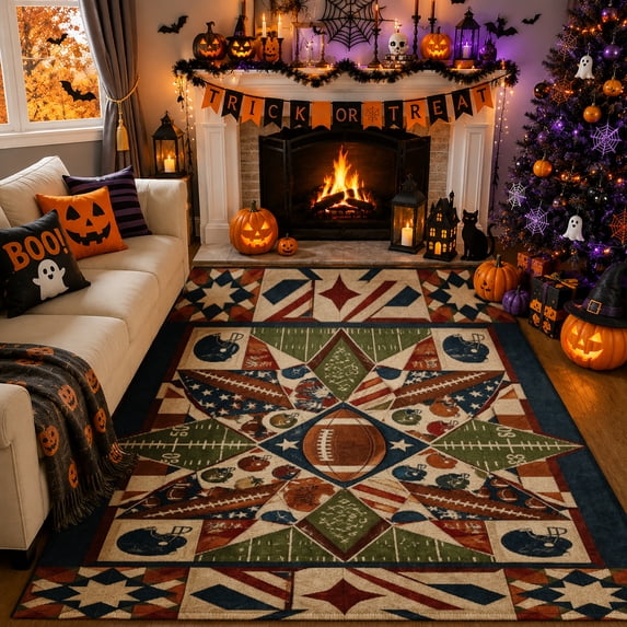 Rdsfhsp Rectangle Velvet Area Rug Geometric Aztec Football Sports ...