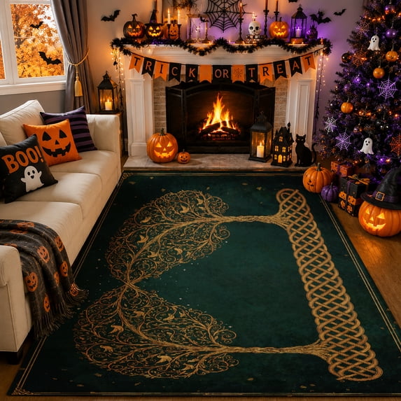 Rdsfhsp Rectangle Velvet Area Rug Golden Tree of Life Celtic Pattern ...