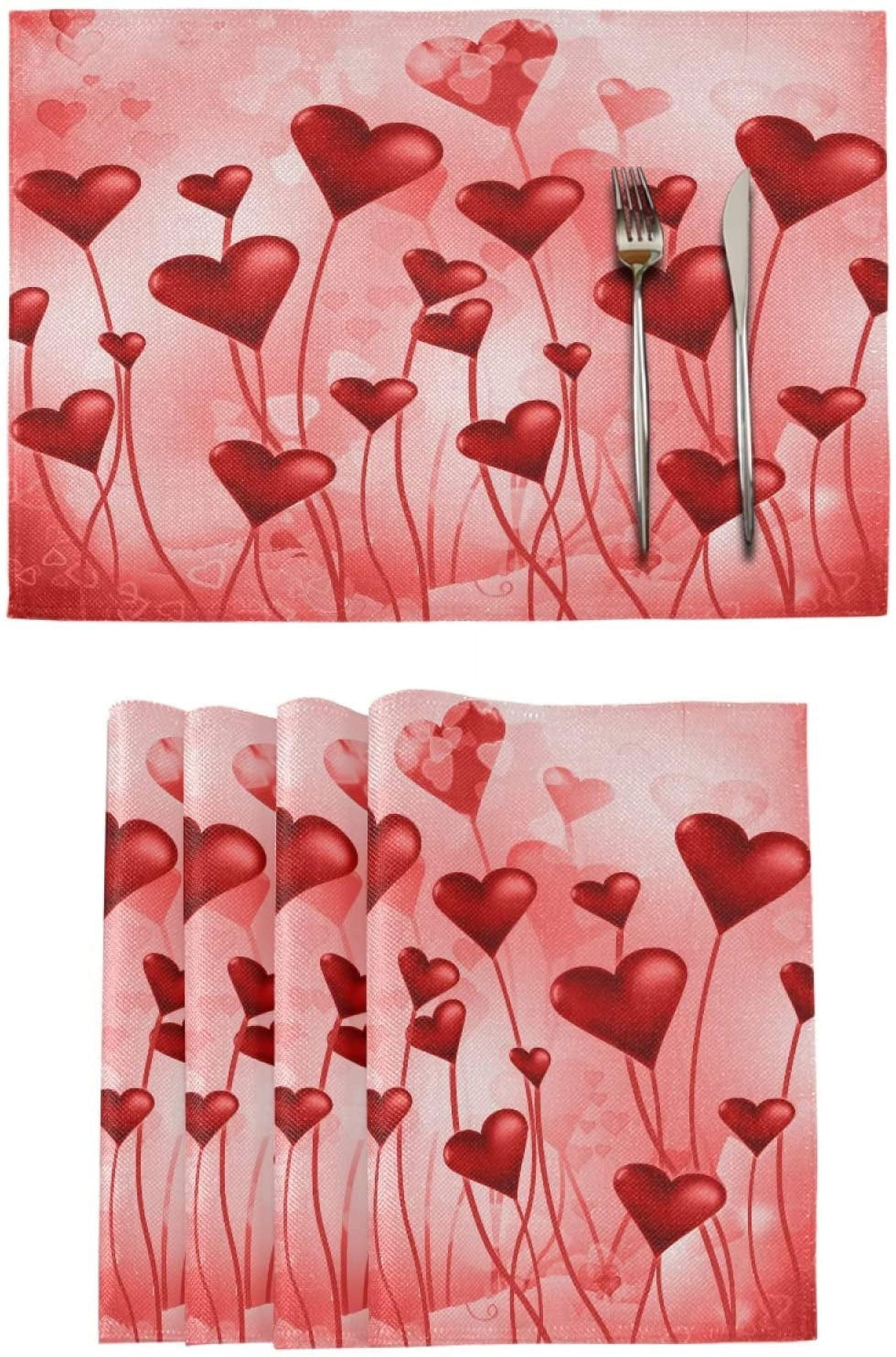 Rdsfhsp Red Heart Valentine's Day Placemats Tables Mats Set of 4 for
