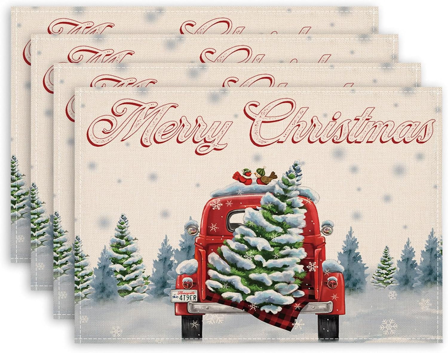 Rdsfhsp Red Truck Merry Christmas Placemats Set of 4, 12x18 Inches