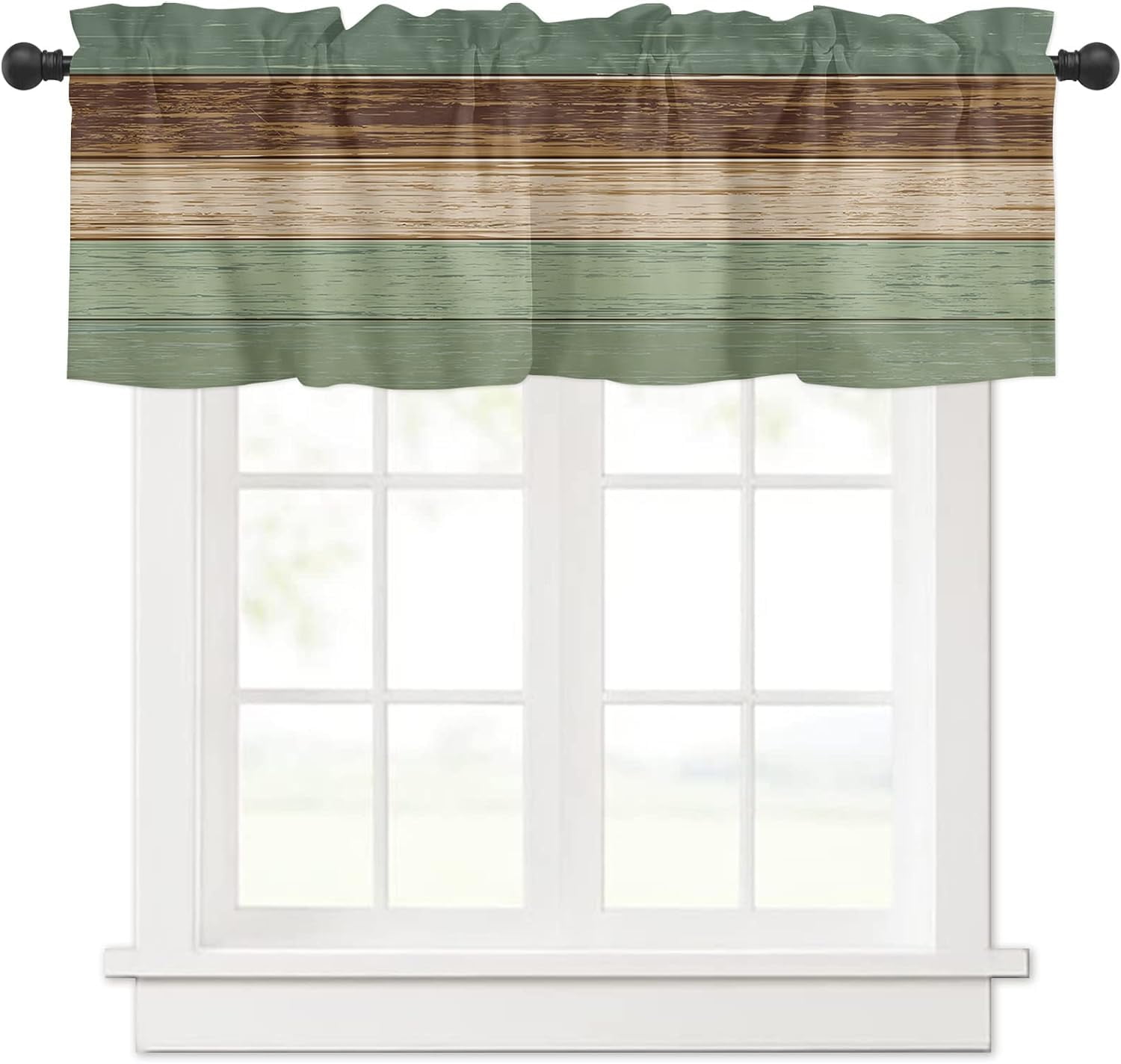 Rdsfhsp Rustic Sage Green and Brown Window Valances for Kitchen, Wood