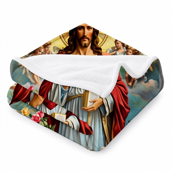 Rdsfhsp Sacred Heart of Jesus Soft Flannel Throw Blanket, Ultra Soft Plush Fleece Blanket for Couch Sofa Bed, Inspirational Christian Faith Blanket for Prayer and Home Decor 60"x50"