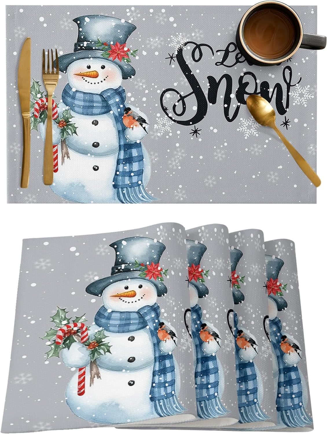 Rdsfhsp Snowman Christmas Placemats Set of 4, Let It Snow Winter