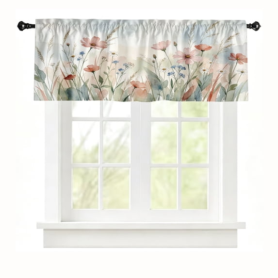 Rdsfhsp Soft Watercolor Wildflowers Window Valance Pastel Floral Short Curtain Rod Pocket Bedroom Kitchen