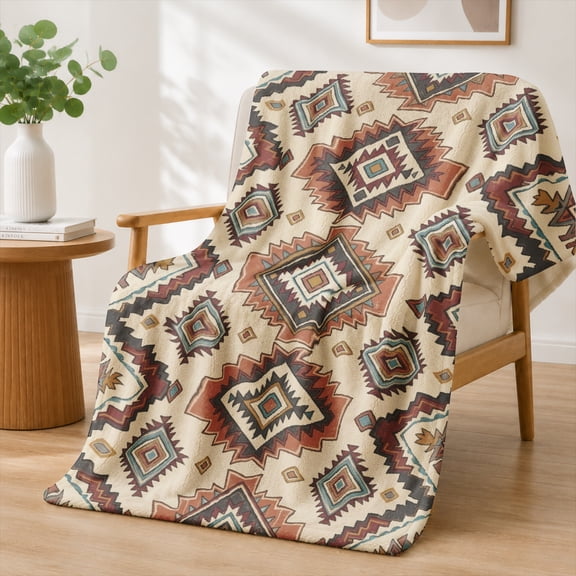 Rdsfhsp Southwestern Tribal Aztec Diamond Geometric Flannel Throw Blanket Soft Warm Cozy Fleece Blanket for Living Room Couch Decor