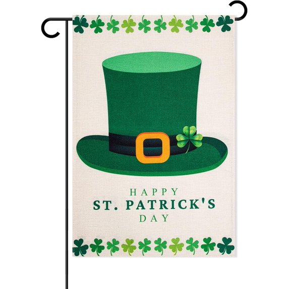 Rdsfhsp St.Patrick’s Day Garden Flag Shamrock Hat St Patrick’s Flag 12x18 Inch Double-sided Happy St. Patrick's Day Flag for House Yard Outdoor Decor
