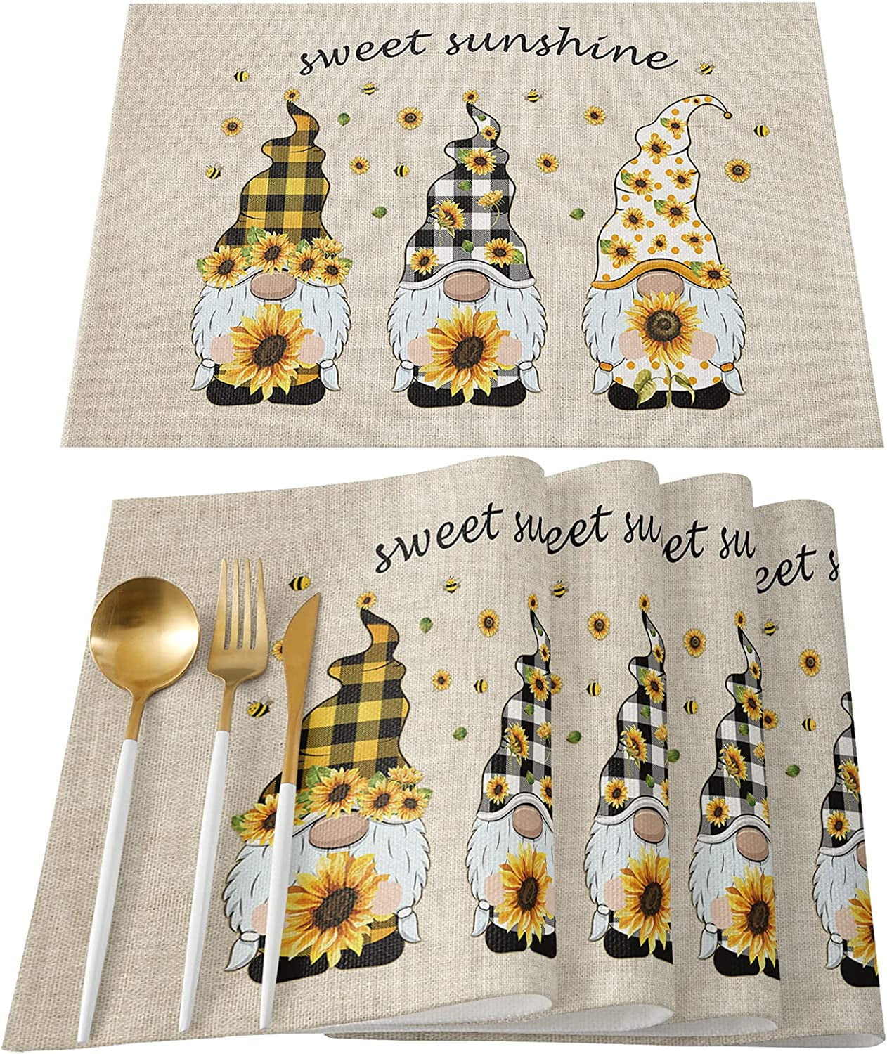 Rdsfhsp Sunflower Gnomes Placemats Set of 4 Sweet Sunshine Gnomes